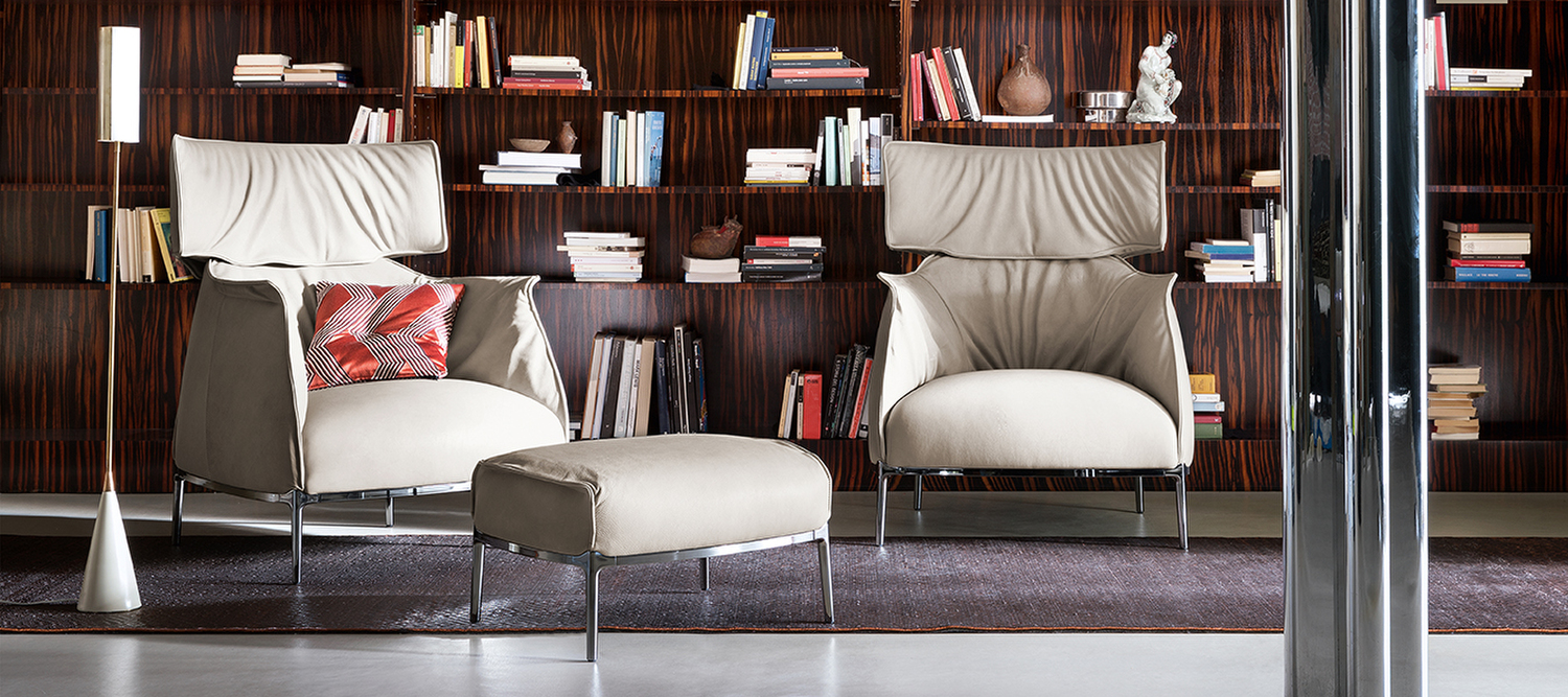 Archibald King | Armchair Archibald King armchair by Poltrona Frau, premium Pelle Frau® leather or removable fabric, contrast stitching, steel structure and aluminum feet, epitome of Italian luxury craftsmanship