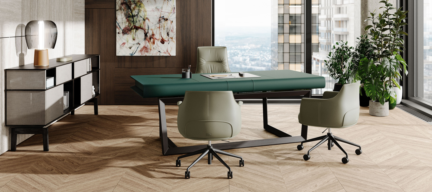 Archibald Task | Bürosessel Archibald Task-Bürostuhl von Poltrona Frau, ergonomisch, mit hochwertigem Lederbezug, italienisches Design.