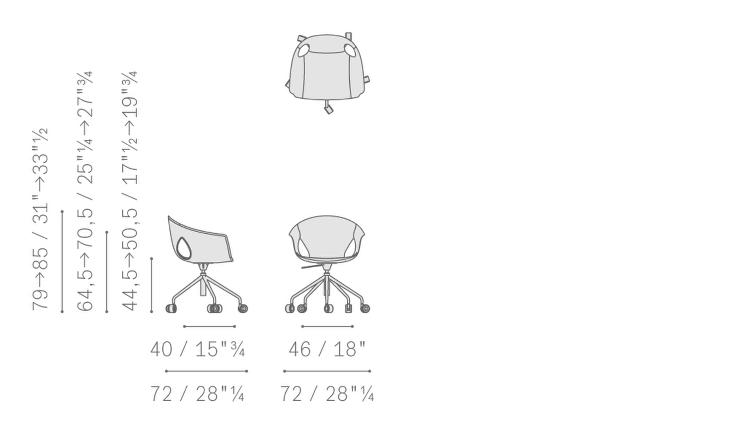 02 ginger ale 5 spokes base with castors adjustable height armchair 5542017