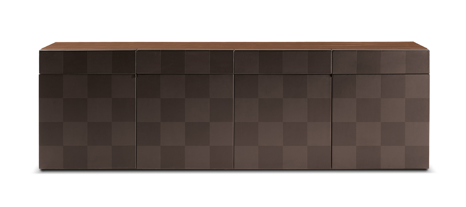 H_O | 橱柜 Poltrona Frau H_O 储物柜,Pelle Frau® 皮革或 Saddle 皮革,手工“square”图案,Canaletto 胡桃木结构,手工打造