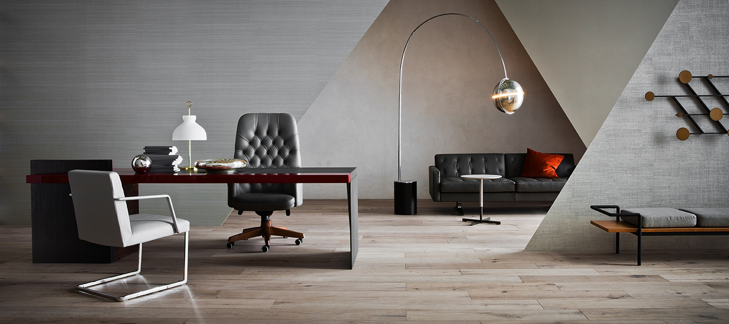 Oxford | Poltrona ufficio Poltrona Oxford Office Poltrona Frau con struttura in faggio stagionato, rivestimento in Pelle Frau® con lavorazione capitonné artigianale, base a cinque razze in legno o alluminio, design di lusso italiano