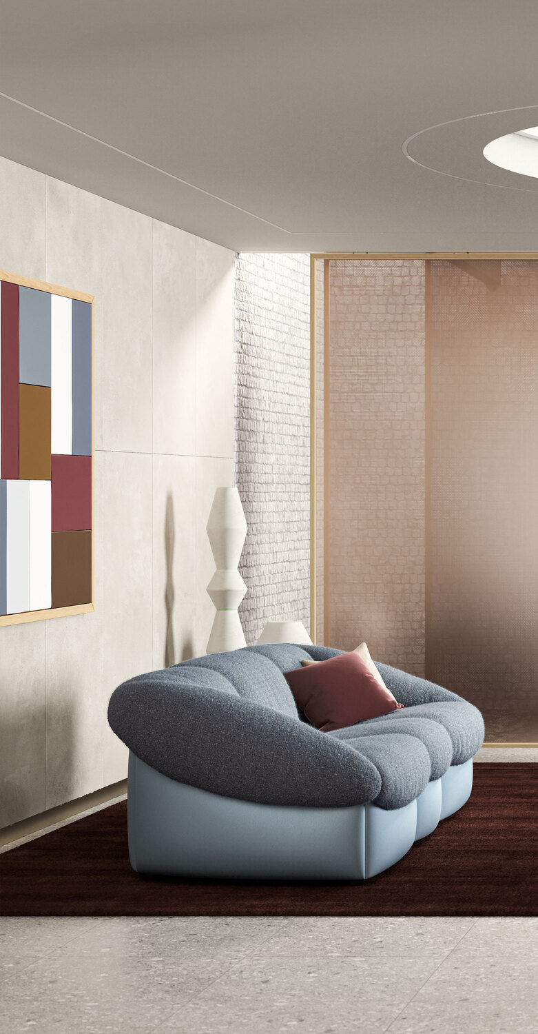 Parka | 组合沙发 Poltrona Frau Parka沙发,三人座,黑色Pelle Frau®皮革,椭圆靠背与模块化,意大利奢华工艺与设计