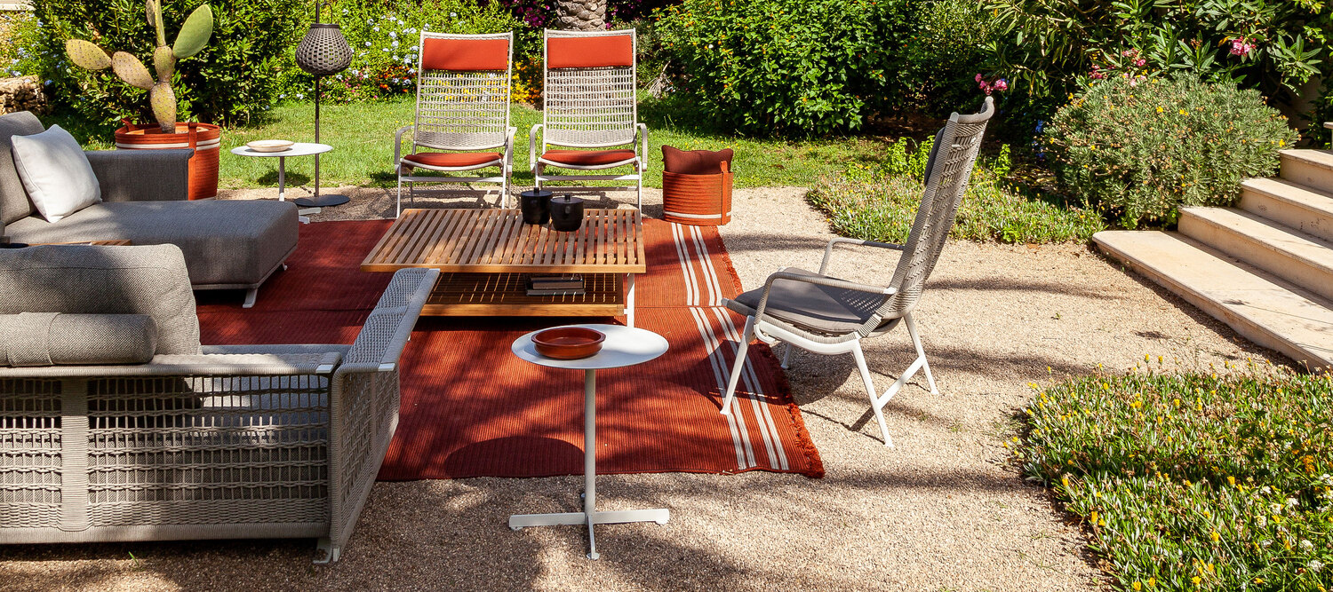 Sherazade | 地毯 Poltrona Frau Sherazade 户外双面聚丙烯编织地毯,意大利奢华设计,流苏,米色、蓝色、锈色