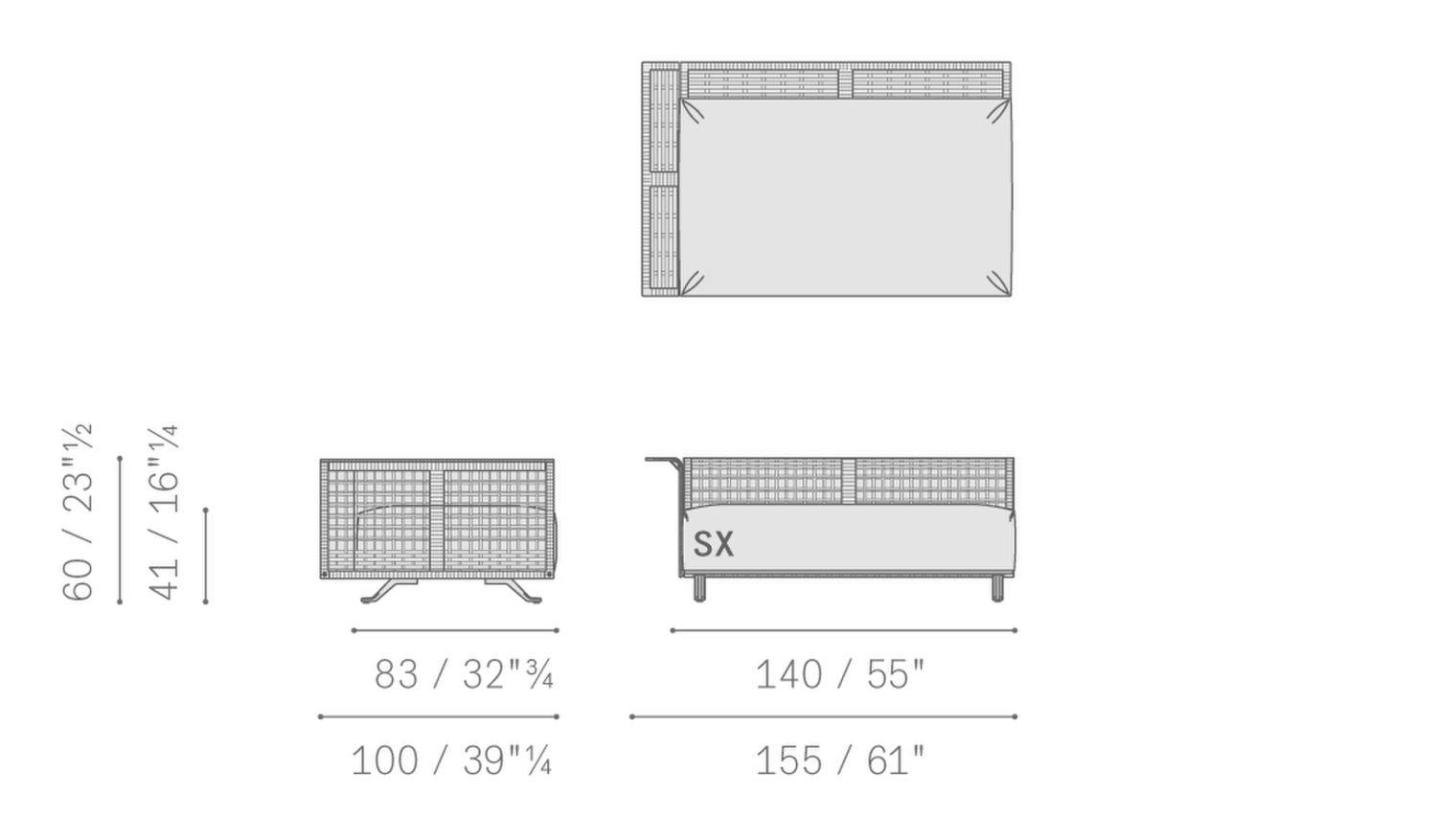 Stampa 11 solaria 2 seater sofa 1 armrest dx sx woven structure 5667221