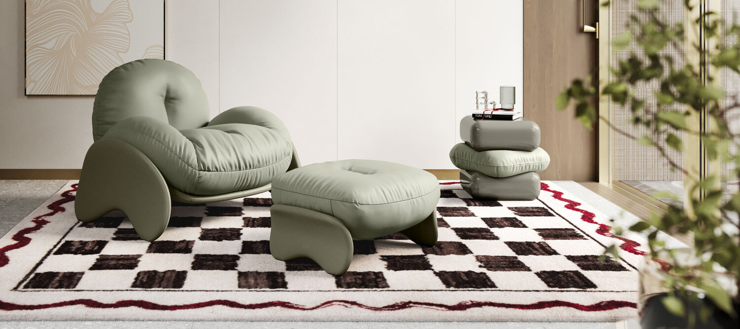 Squash | 坐墩 Poltrona Frau Squash脚凳,桦木多层板皮革包覆,Pelle Frau®或织物可拆卸坐垫,意大利奢华工艺