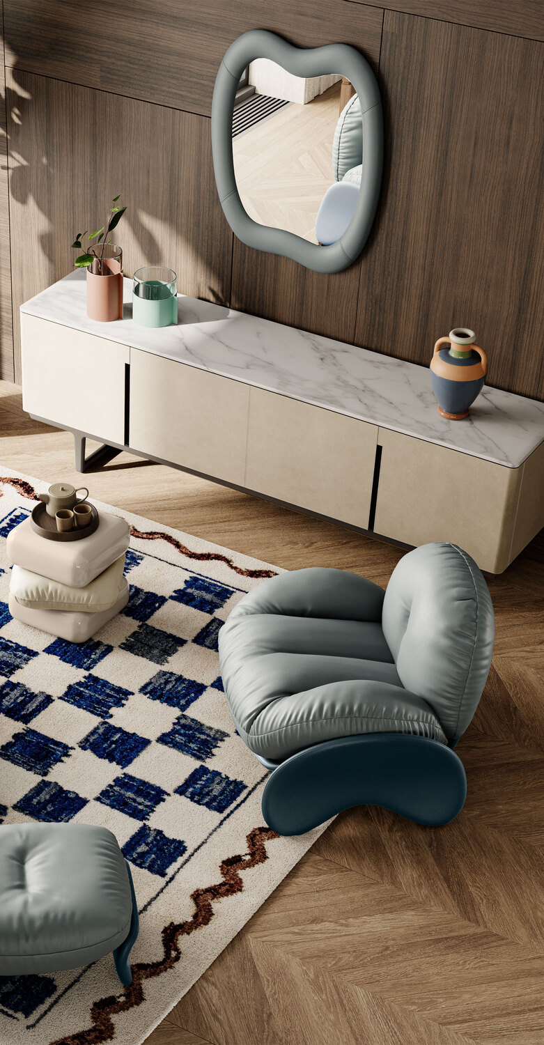 Squash | 壁镜 Poltrona Frau Squash 壁镜,Pelle Frau® ColorSphere®皮革弯曲边框,意大利奢华工艺设计