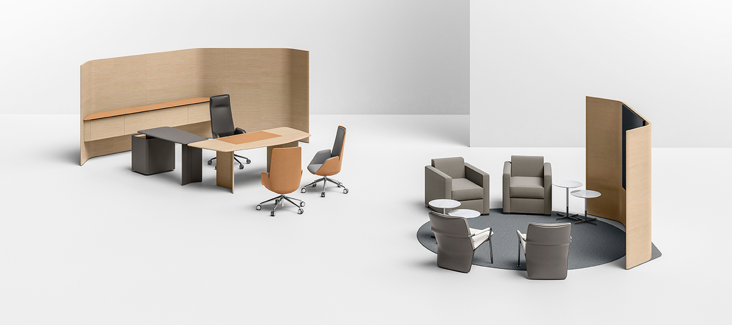 Trust | 小写字台 Poltrona Frau 的 Trust Small Desk:紧凑型书桌,可选 Techno Wood 桌面或全皮革包覆。无缝工艺,融合高科技与手工艺。